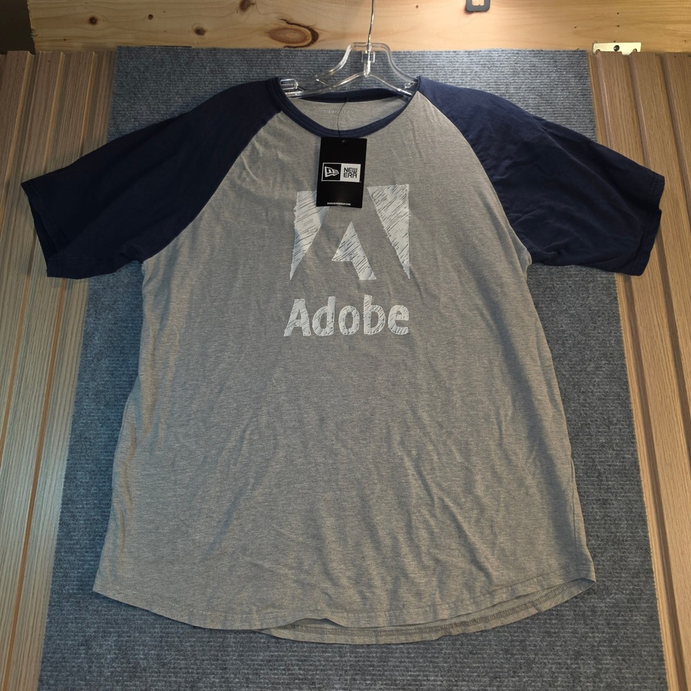 Sport-Tek Adobe Graphic Tee Youth XL Gray Navy New Raglan Short Sleeve Shirt